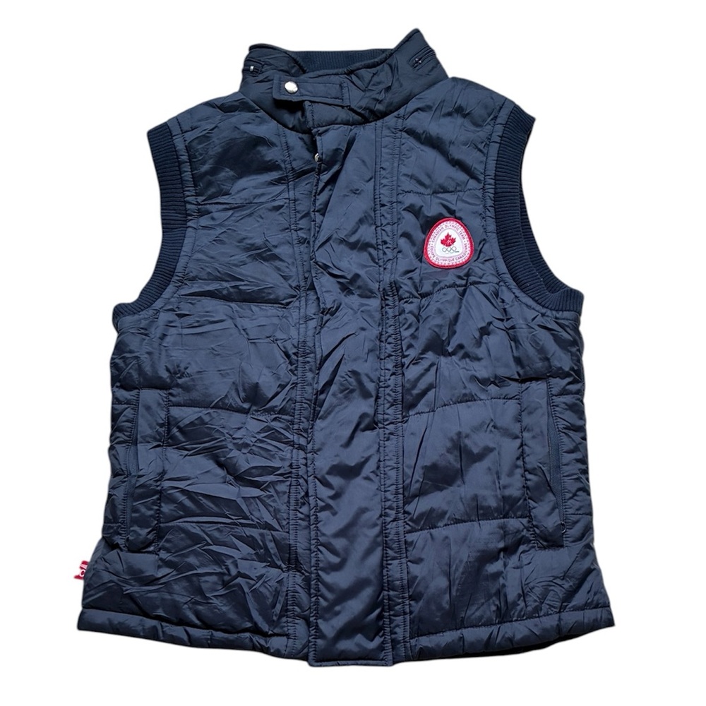 HBC Canadian Olympic Team Women’s Navy Blue Puffer Vest with Hood Size Medium